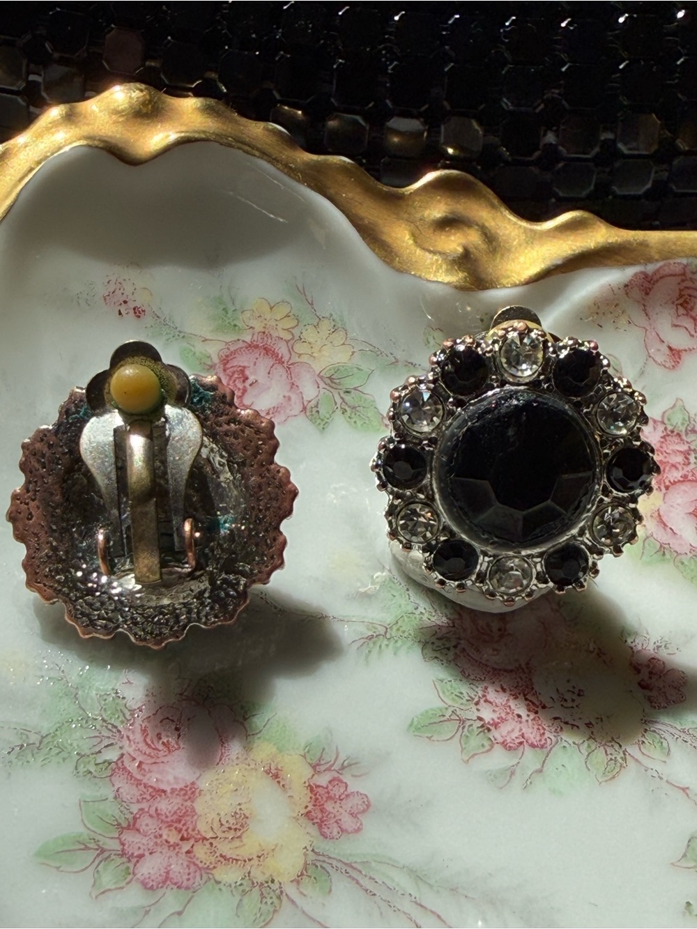Vintage Black Rhinestone Cluster Clip-On Earrings Statement Glam - Picture 2 of 5